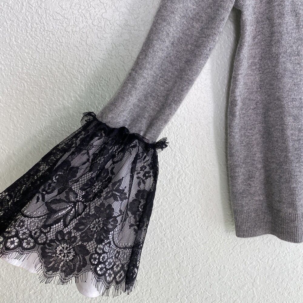 Marled Cashmere Sweater Womens Extra Small Lace Flare Cuff Gray Pullover Cozy - Picture 6 of 12